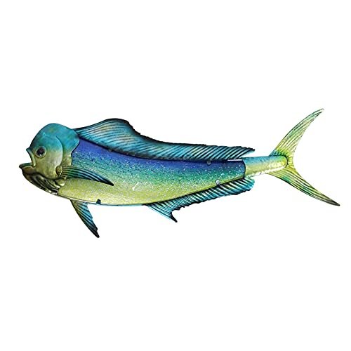LIFFY Metal Mahi Wall Art Indoor Outdoor Metal Fish Wall Decor Fish Wall Hanging Decorative Ornaments Glass Nautical Theme Home Wall Decorations for Office,Pool,Bathroom