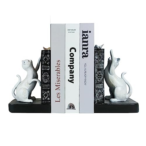 LIFFY Decorative Bookends, Heavy Duty Resin Cat Bookends, Non