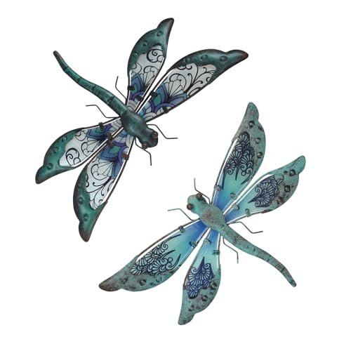 LIFFY Glass Metal Dragonfly Wall Decor Pair