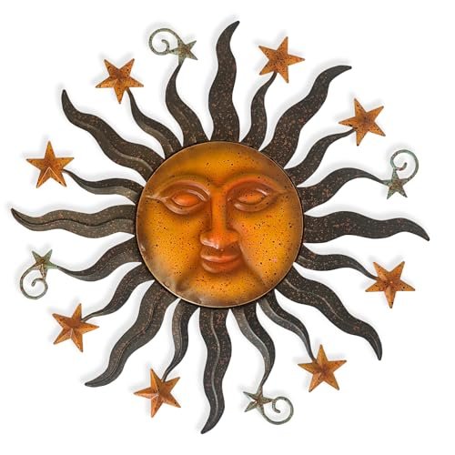 LIFFY 24" Sun Face Metal Wall Art for Outdoor Decor